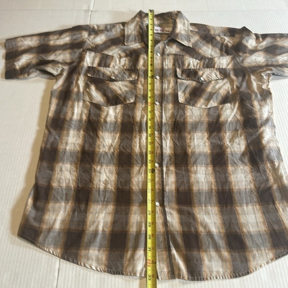 Real Work Wear Plaid Brown light brown blue Men's Shirt pearl snap buttons sz L - Picture 3 of 9